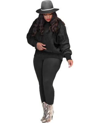 Winter Casual Solid Sweater Top and Tight Pants Set