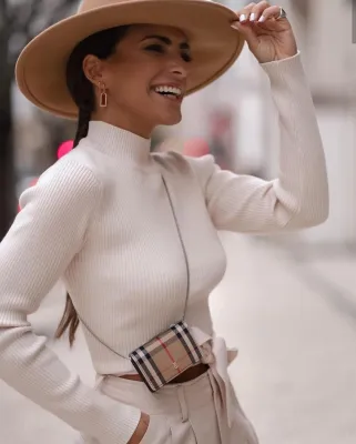 Autumn Cut Out Back Sexy Turtleneck Tied Knitting Crop Top