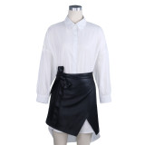 Winter Black Leather Elegant Wrapped Mini Skirt