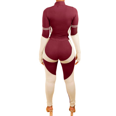 Autumn Sports Fitness Contrast Shirt and Legging Set