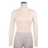 Autumn Cut Out Back Sexy Turtleneck Tied Knitting Crop Top