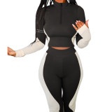 Autumn Sports Fitness Contrast Shirt and Legging Set