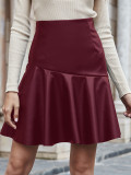 Winter High Waist A-line Short Leather Skirt