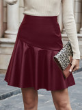 Winter High Waist A-line Short Leather Skirt
