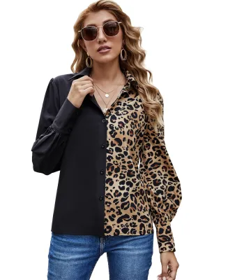 Autumn Elegant Leopard Print Contrast Blouse