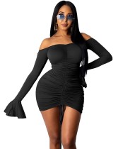 Autumn Party Sexy Strapless Ruched Mini Dress with Wide Cuffs