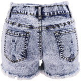 Summer Washed Zip Up Tassels Denim Shorts