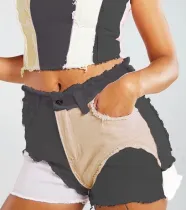 Summer Tie Dye Zip Up Contrast Tassel Denim Shorts