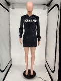 Autumn Sports Letter Print Hoody Dress with Front Pocket
