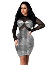 Autumn Party Metallic Sexy Patchwork Bodycon Dress