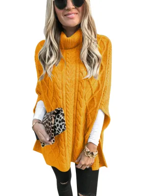 Winter Turtleneck Slit Sleeve Long Pullover Sweater