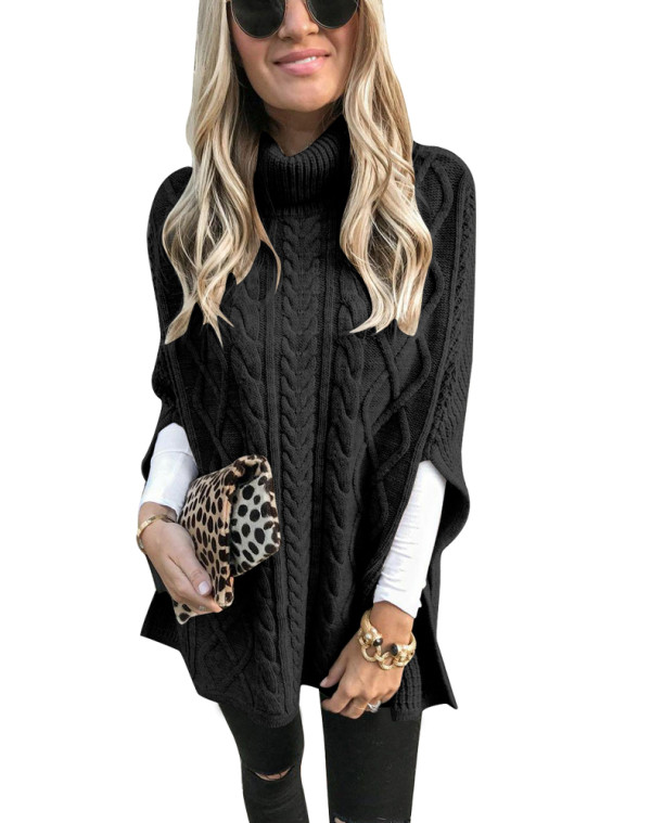 Winter Turtleneck Slit Sleeve Long Pullover Sweater