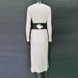 Winter Two Piece Knitting Crop Top and Slit Long Skirt Set