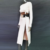 Winter Two Piece Knitting Crop Top and Slit Long Skirt Set