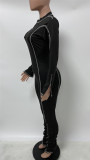 Autumn Party Sexy Front Zipped Contrast Stacked Jumpsuit