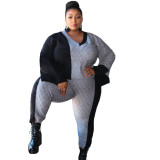 Plus Size Autumn Knitting Contrast Top and Pants Set