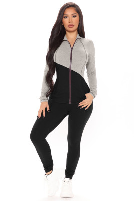 Autumn Sports Fitness Contrast Zipped Track Suit