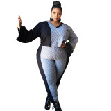 Plus Size Autumn Knitting Contrast Top and Pants Set