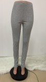 Sexy High Waist Slit Bottom Tight Grey Pants