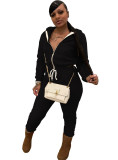 Winter Solid Plush Zipped Hoody Tracksuit