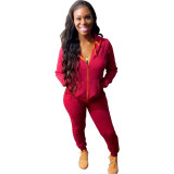 Winter Solid Zipped Hoody Tracksuit