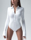 Autumn Solid Button Up Long Sleeve Collar Bodysuit