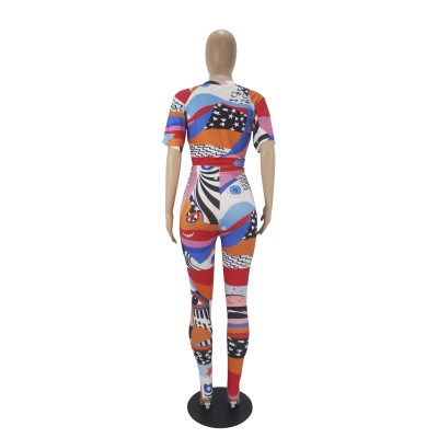 Summer Party Colorful Tight Sexy Shirt and Pants Set