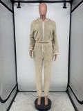 Winter Solid Plush Zipped Hoody Tracksuit