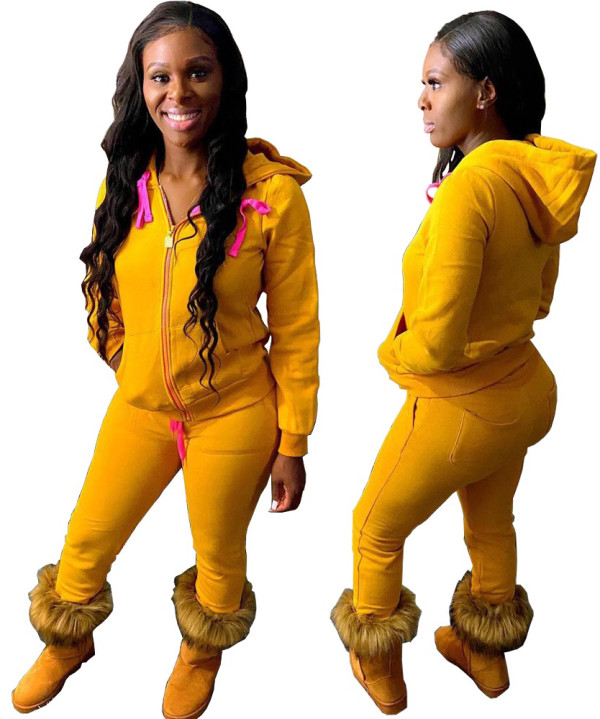 Winter Solid Zipped Hoody Tracksuit