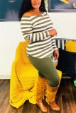 Autumn Casual Matching Stripes Shirt and Solid Pants Set