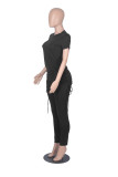 Summer Casual Solid Ruched Strings Shirt and Tight Pants Set