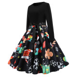 Vintage Black Christmas Print Long Sleeve Skater Dress