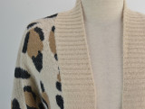 Winter Leopard Print Bat Sleeves Long Sweater Coat