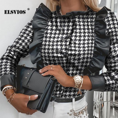 Winter Formal Leather Ruffles Blouse