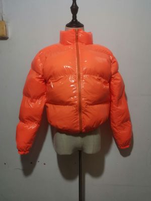Winter Solid Padded Turtleneck Short Leather Jacket