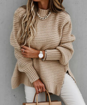 Winter Turtleneck Side Slit Loose Pullover Sweater