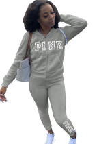 Winter Letter Print Zipped Hoody Tracksuit