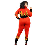 Winter Casual Fire Print Matching Sweatsuit