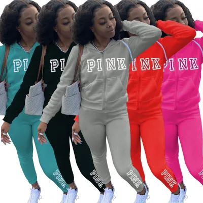 Winter Letter Print Zipped Hoody Tracksuit
