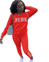 Winter Letter Print Zipped Hoody Tracksuit
