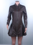 Winter Vintage Style Zipped Up Pleated Leather Dress