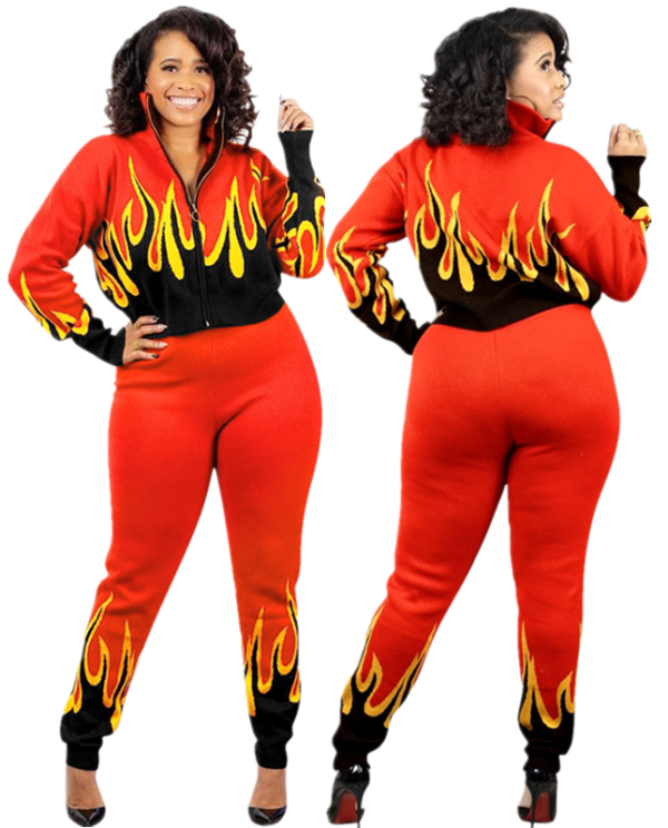 Winter Casual Fire Print Matching Sweatsuit