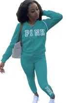 Winter Letter Print Zipped Hoody Tracksuit