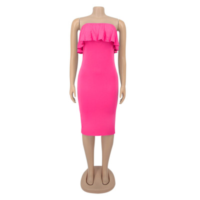 Summer Party Solid Strapless Midi Dress
