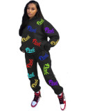 Winter Letter Print Hoody Loose Sweatsuit