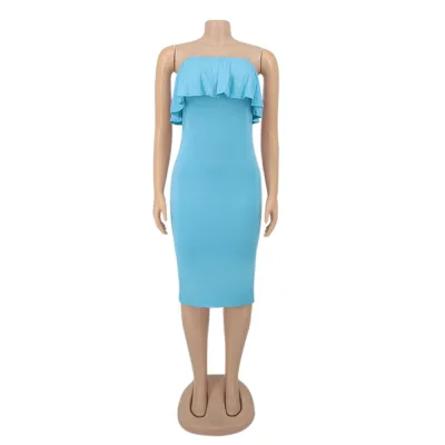 Summer Party Solid Strapless Midi Dress