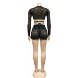 Autumn Party Sexy Sequins Crop Top and Mini Skirt Set