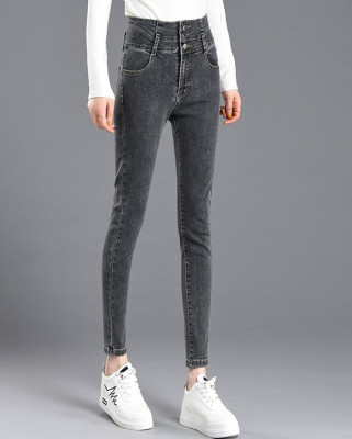 Winter Washed Buttoned Up High Waist Skinny Jeans
