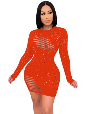 Autumn Party Ripped Sexy Beaded Bodycon Dress