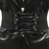Winter Party Sexy Deep-V Leather Rompers with Belt